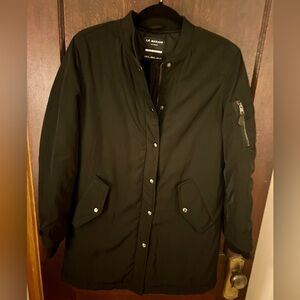 Le Marais Women’s Black Full Zip and Button Semi Puffer Winter Jacket
